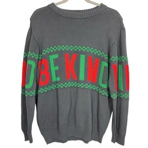 IML Gray Green and Red “Be Kind” Holiday Long Sleeve Sweater Size M
